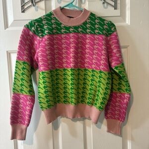 SHEIN Pink and Green Patterned Sweater
